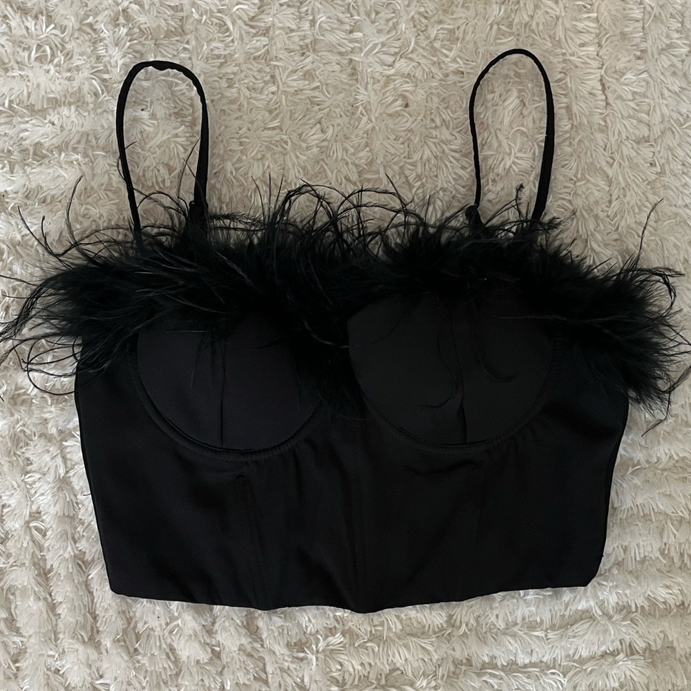 Windsor Black Feather Trim Top